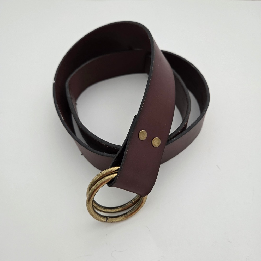 1901 Belt Burgundy Brown Double O-Ring Leather Casual Womens